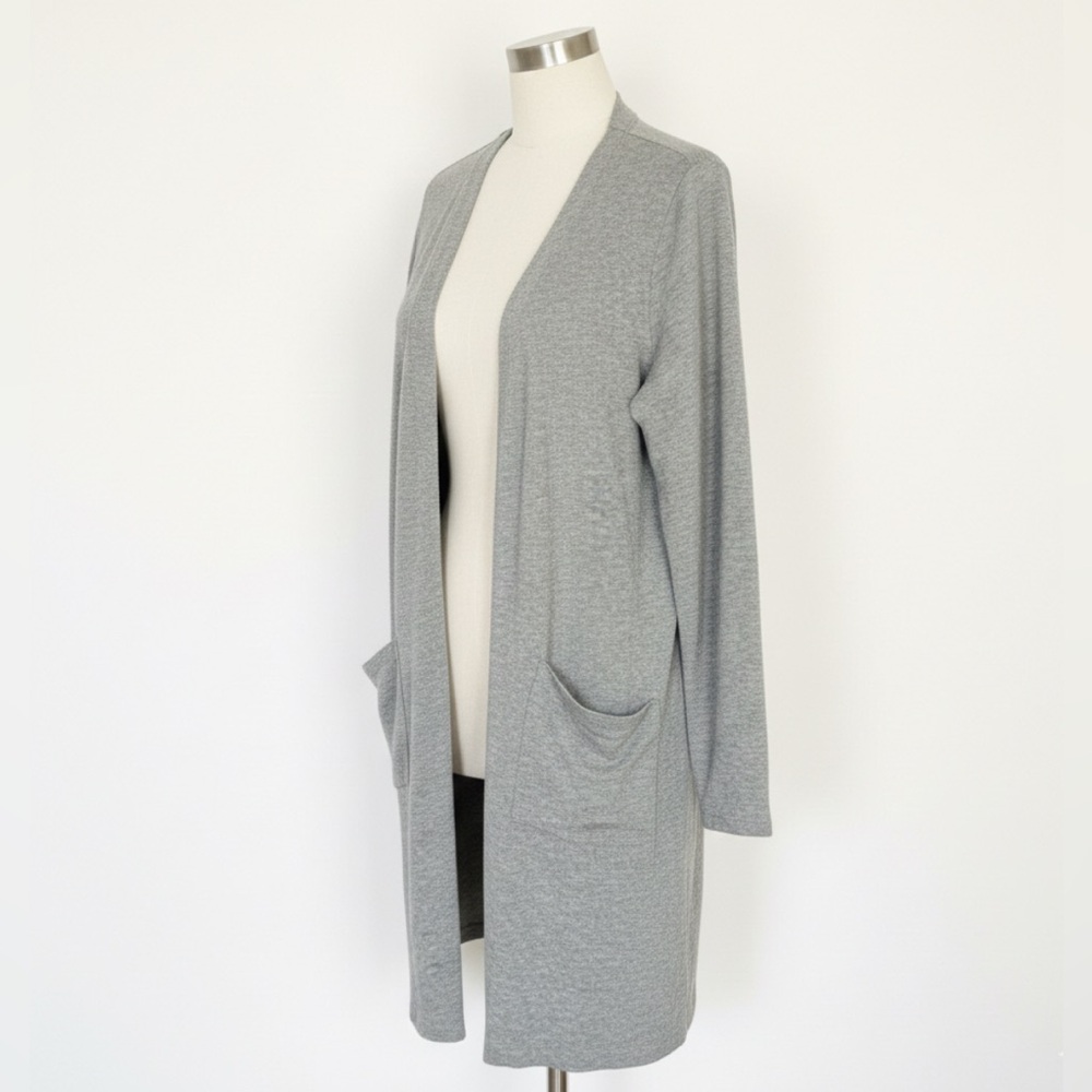 J Jill Pure Jill Size L Gray Open Cardigan Slouch Pockets Pima Cotton
